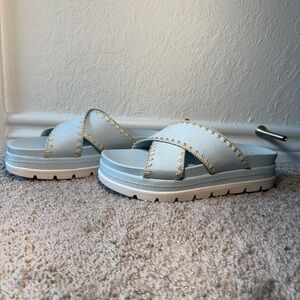 J/slides NYC WHIPSTITCHED PLATFORM SANDAL Light Blue NWOB Womens Shoe Size 9.5